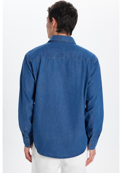 Unisex Relax Fit Rahat Kesim Denim Kot Çıtçıtlı Çift Cepli Lacivert Overshirt Ceket Tarzı Gömlek fırsatları