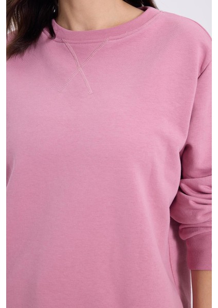 Kadın Oversize Geniş Kesim %100 Pamuk Basic Lila Bisiklet Yaka Sweatshirt modelleri