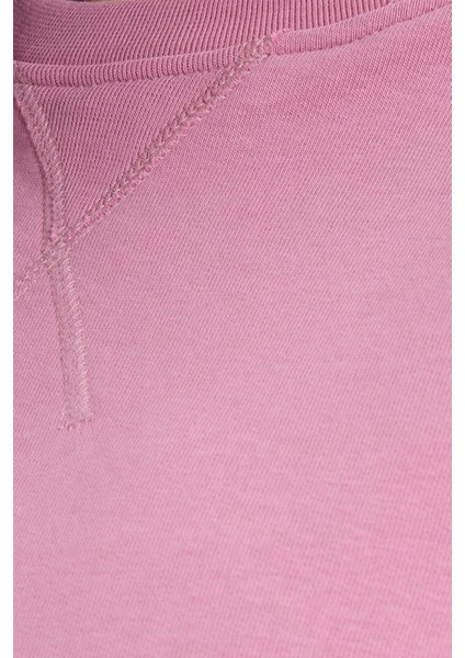 Kadın Oversize Geniş Kesim %100 Pamuk Basic Lila Bisiklet Yaka Sweatshirt