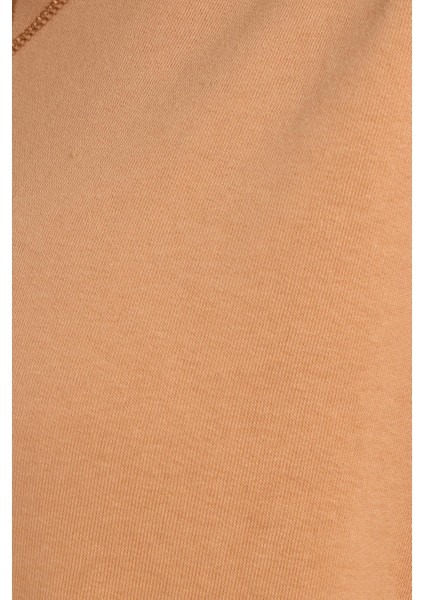 Kadın Oversize Geniş Kesim %100 Pamuk Basic Camel Bisiklet Yaka Sweatshirt indirimleri