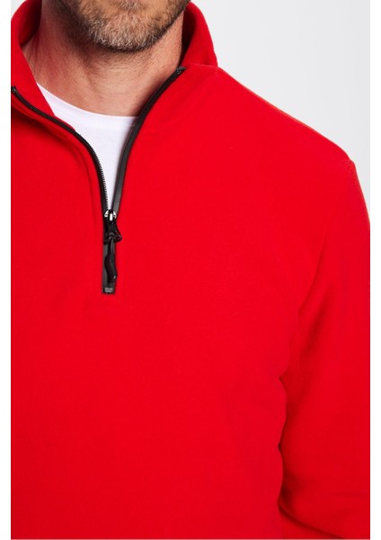 Unisex Standart Fit Anti-pilling Tüylenme Yapmayan Soğuk Geçirmez Kırmızı Dik Yaka Polar Sweatshirt indirimleri