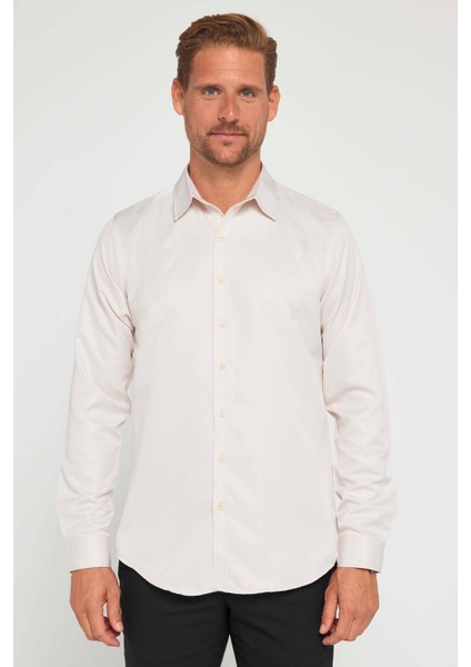 Slim Fit Uzun Kollu Kolay Ütü Teri Emen Nefes Alan Doku Kravatlık Dört Mevsim Taş Renk Erkek Gömlek fiyatları