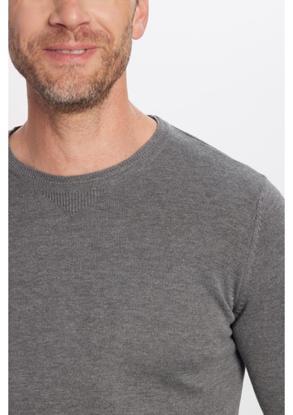 Erkek Standart Fit Normal Kesim Bisiklet Yaka Gri Triko Kazak fırsatları