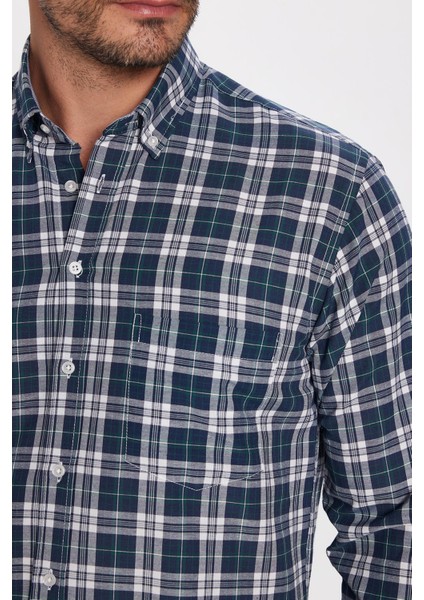 Erkek Regular Fit Klasik Kesim Düğmeli Yaka Küçük Kareli Pamuklu Gömlek fiyatları