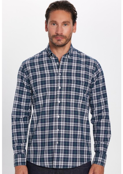 Erkek Regular Fit Klasik Kesim Düğmeli Yaka Küçük Kareli Pamuklu Gömlek modelleri
