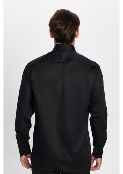 Erkek Regular Fit Siyah Non-Iron Pamuklu Doğa Dostu Ekoteks Belgeli Ütü Gerektirmez Gömlek indirimleri