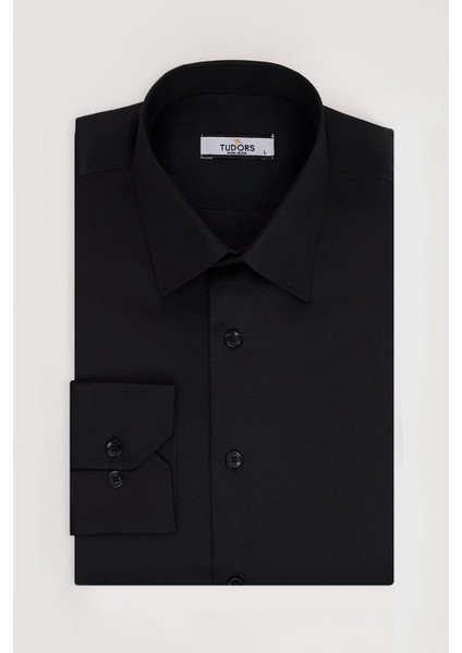 Erkek Regular Fit Siyah Non-Iron Pamuklu Doğa Dostu Ekoteks Belgeli Ütü Gerektirmez Gömlek