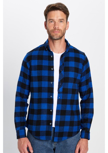 Erkek Slim Fit Dar Kesim Oduncu Düğmeli Yaka Kareli Kışlık Gömlek modelleri
