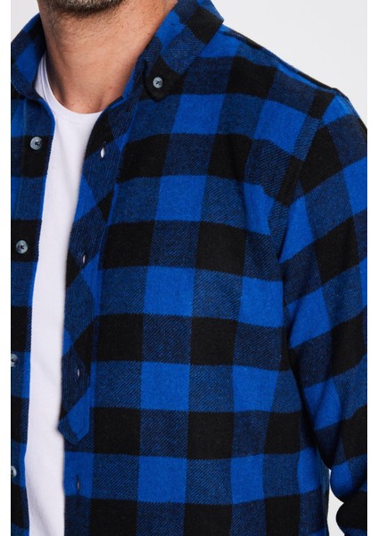 Erkek Slim Fit Dar Kesim Oduncu Düğmeli Yaka Kareli Kışlık Gömlek fırsatları