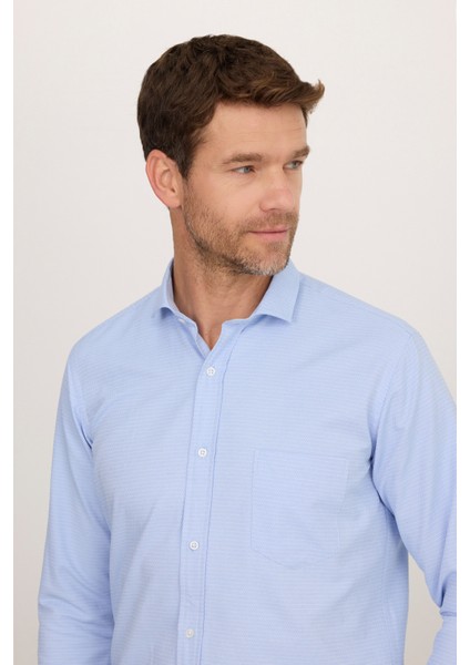 Erkek Regular Fit Klasik Kesim Desenli Mavi Gömlek fiyatları