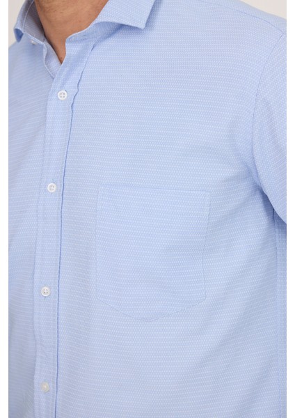 Erkek Regular Fit Klasik Kesim Desenli Mavi Gömlek modelleri