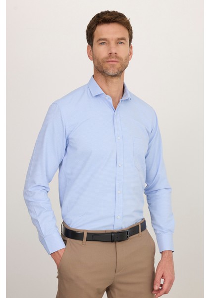 Erkek Regular Fit Klasik Kesim Desenli Mavi Gömlek indirimleri
