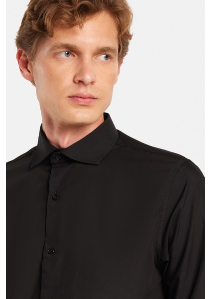 Slim Fit Uzun Kollu Pamuklu Kolay Ütü Siyah Erkek Gömlek fiyatları