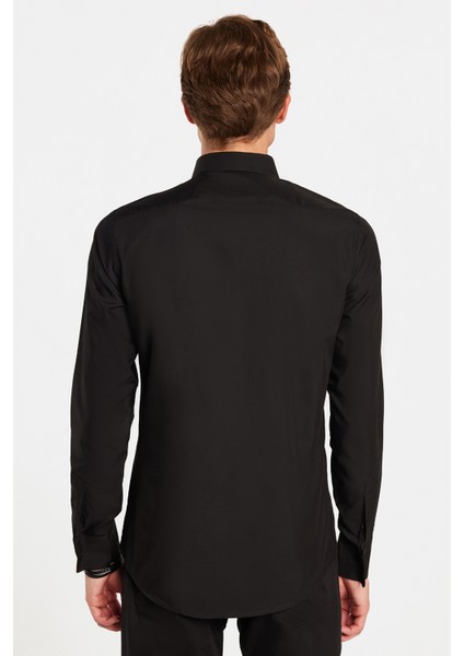 Slim Fit Uzun Kollu Pamuklu Kolay Ütü Siyah Erkek Gömlek indirimleri