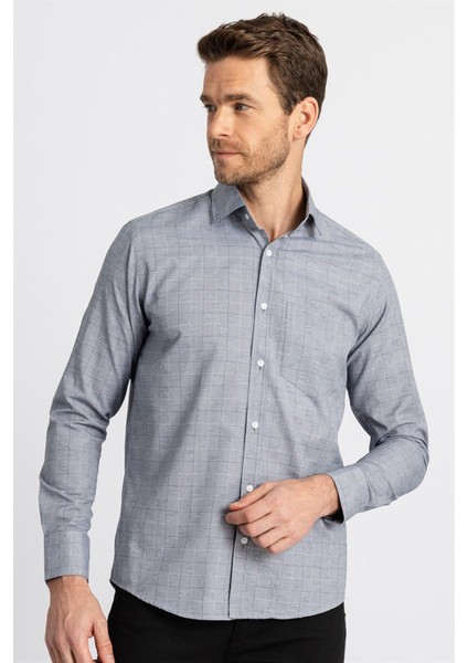 Erkek Regular Fit Klasik Kesim Pamuklu Kolay Ütü Çizgili Gri Gömlek fiyatları