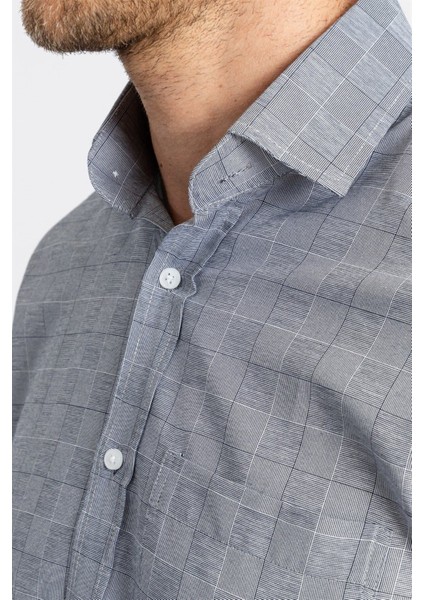 Erkek Regular Fit Klasik Kesim Pamuklu Kolay Ütü Çizgili Gri Gömlek modelleri