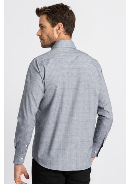 Erkek Regular Fit Klasik Kesim Pamuklu Kolay Ütü Çizgili Gri Gömlek fırsatları