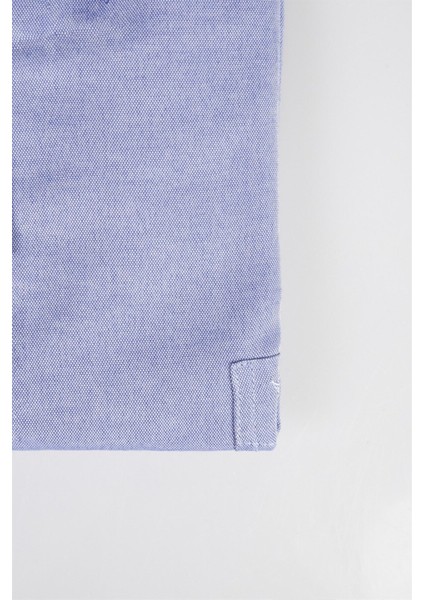 Erkek Big Size Büyük Beden Uzun Kollu Pamuklu Oxford Doku Tek Cepli Sax Mavi Düğmeli Yaka Gömlek modelleri