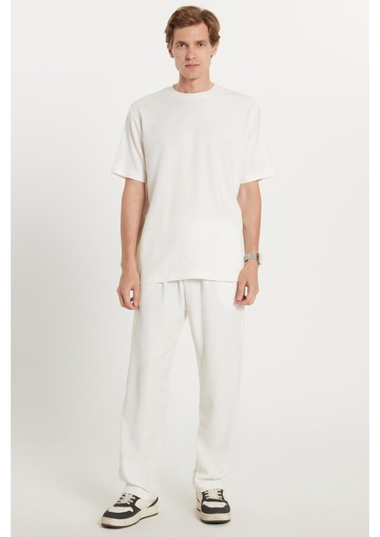 Erkek Oversize Geniş Kesim Beli Lastikli Bağcıklı Bisiklet Yaka Ekru Eşofman Takımı fırsatları