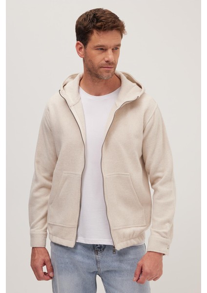 Erkek Relax Fit Rahat Kesim Fermuarlı Çift Cep Kapüşonlu Ekru Ceket Gömlek fiyatları