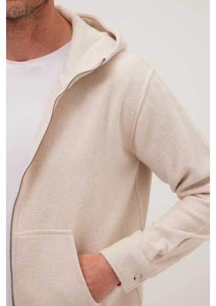 Erkek Relax Fit Rahat Kesim Fermuarlı Çift Cep Kapüşonlu Ekru Ceket Gömlek modelleri