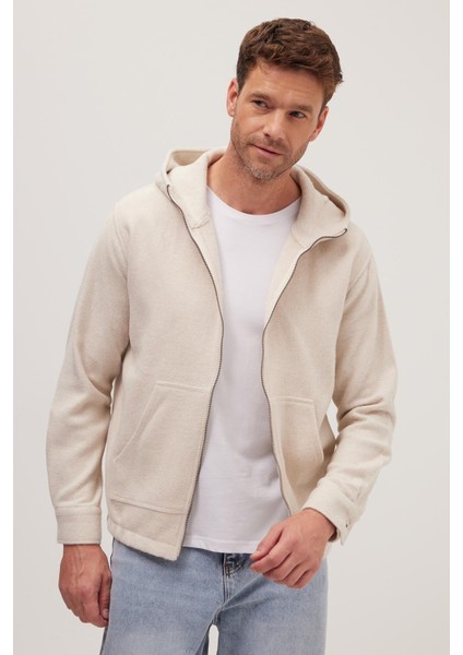 Erkek Relax Fit Rahat Kesim Fermuarlı Çift Cep Kapüşonlu Ekru Ceket Gömlek fırsatları