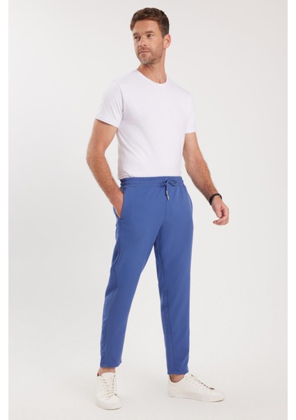 Erkek Regular Fit Beli Lastikli Bağcıklı Jogger İndigo Pantolon Rahat Kesim Yan Cepli fiyatları