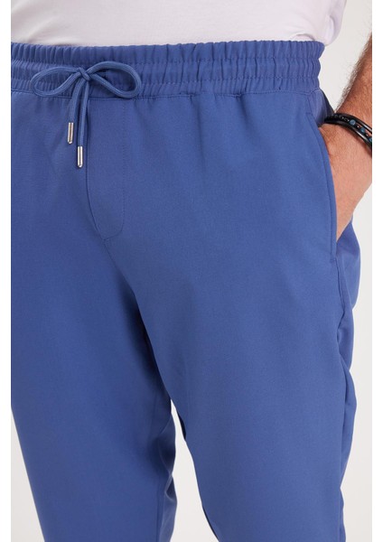 Erkek Regular Fit Beli Lastikli Bağcıklı Jogger İndigo Pantolon Rahat Kesim Yan Cepli modelleri