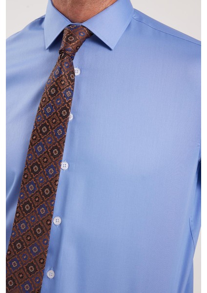 Erkek Regular Fit Mavi Non-Iron Pamuklu Doğa Dostu Ekoteks Belgeli Ütü Gerektirmez Gömlek modelleri