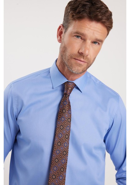 Erkek Regular Fit Mavi Non-Iron Pamuklu Doğa Dostu Ekoteks Belgeli Ütü Gerektirmez Gömlek fırsatları