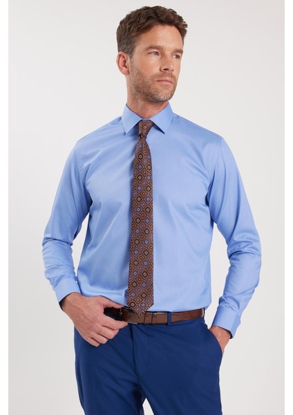 Erkek Regular Fit Mavi Non-Iron Pamuklu Doğa Dostu Ekoteks Belgeli Ütü Gerektirmez Gömlek indirimleri