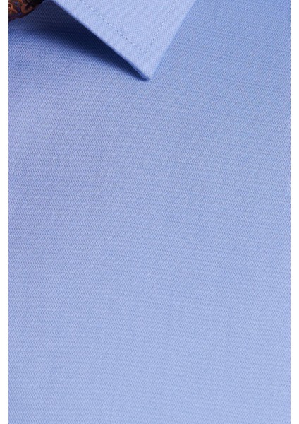 Erkek Regular Fit Mavi Non-Iron Pamuklu Doğa Dostu Ekoteks Belgeli Ütü Gerektirmez Gömlek