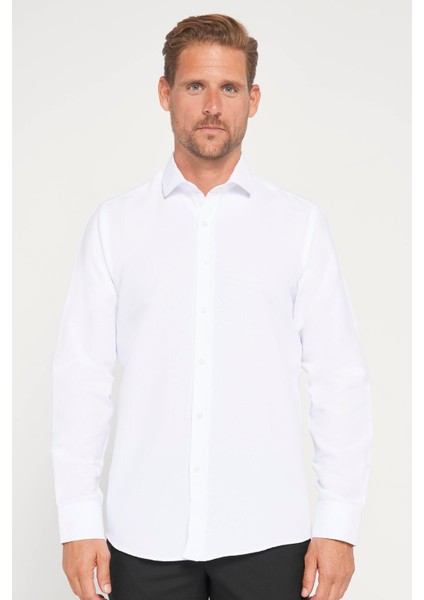 Modern Slim Fit Uzun Kollu Pamuklu Kolay Ütü Armürlü Erkek Beyaz Gömlek fiyatları