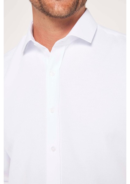Modern Slim Fit Uzun Kollu Pamuklu Kolay Ütü Armürlü Erkek Beyaz Gömlek fırsatları