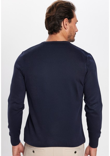 Erkek Slim Fit Dar Kesim Yumuşak Dokulu Tüylenmeyen Lacivert Bisiklet Yaka Triko Kazak indirimleri