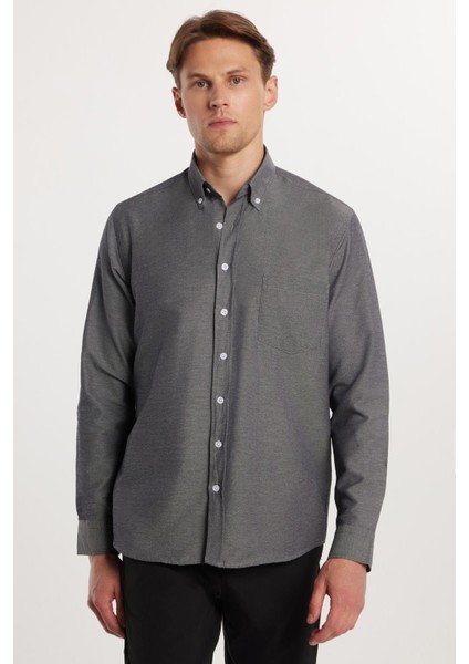 Erkek Regular Fit Klasik Kesim Düz Yaka Düğmeli Cepli Gri Gömlek modelleri