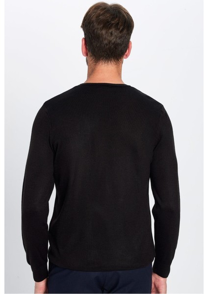 Erkek Slim Fit Dar Kesim Yumuşak Dokulu Tüylenmeyen Siyah Bisiklet Yaka Triko Kazak indirimleri