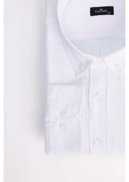 Erkek Big Size Büyük Beden Nakışlı Oxford Doku Cepli Beyaz Yaka Düğmeli Gömlek modelleri