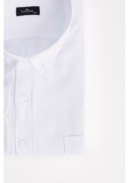 Erkek Big Size Büyük Beden Nakışlı Oxford Doku Cepli Beyaz Yaka Düğmeli Gömlek fırsatları