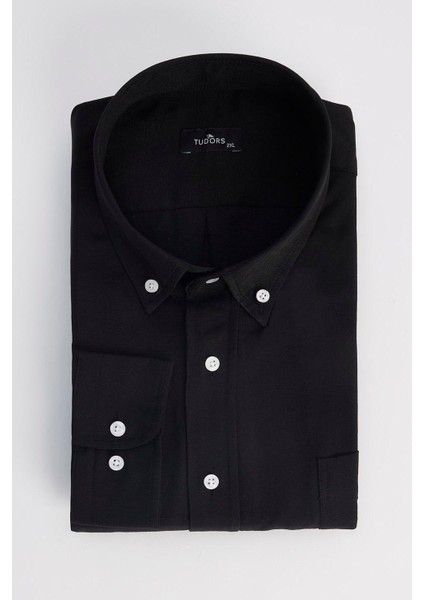 Erkek Big Size Büyük Beden Nakışlı Oxford Doku Cepli Siyah Yaka Düğmeli Gömlek fiyatları