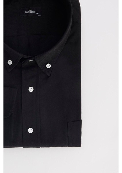 Erkek Big Size Büyük Beden Nakışlı Oxford Doku Cepli Siyah Yaka Düğmeli Gömlek fırsatları