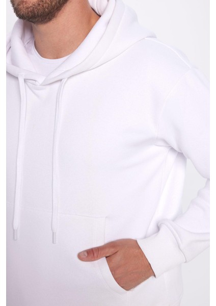 Unisex Oversize Geniş Kesim Pamuklu Yumuşak Dokulu Içi Polarlı Basic Beyaz Kapüşonlu Sweatshirt indirimleri