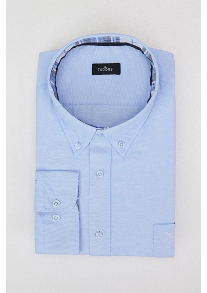 Erkek Big Size Büyük Beden Uzun Kollu Pamuklu Oxford Doku Tek Cepli Mavi Düğmeli Yaka Gömlek fiyatları