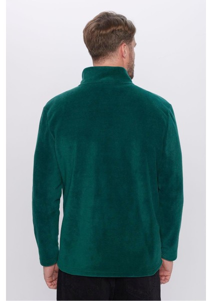 Unisex Standart Fit Rahat Kesim Tüylenme Yapmayan Soğuk Geçirmez Yeşil Dik Yaka Polar Sweatshirt indirimleri
