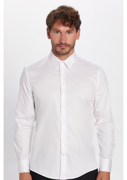 Erkek Slim Fit Non-Iron Pamuklu Doğa Dostu Ekoteks Belgeli Ütü Gerektirmez Beyaz Gömlek modelleri