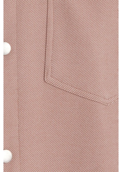 Kadın Relax Fit Rahat Kesim Çift Cepli Örme Vizon Apaş Yaka Gömlek