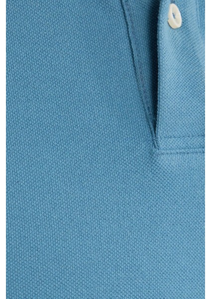 Erkek Slim Fit Dar Kesim Pamuklu Yumuşak Dokulu Serin Tutan Kumaş Düz Pike Mavi Polo Yaka Tişört
