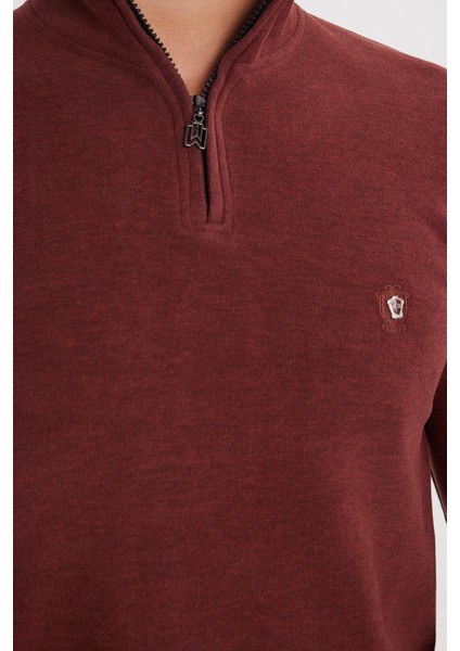 Erkek Slim Fit Dar Kesim Pamuklu Selanik Kumaş Yarım Fermuarlı Kiremit Dik Yaka Sweatshirt modelleri