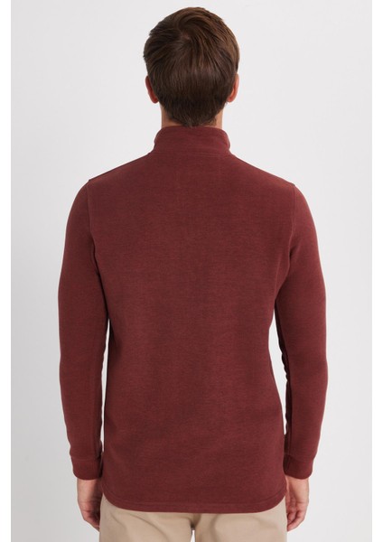 Erkek Slim Fit Dar Kesim Pamuklu Selanik Kumaş Yarım Fermuarlı Kiremit Dik Yaka Sweatshirt indirimleri