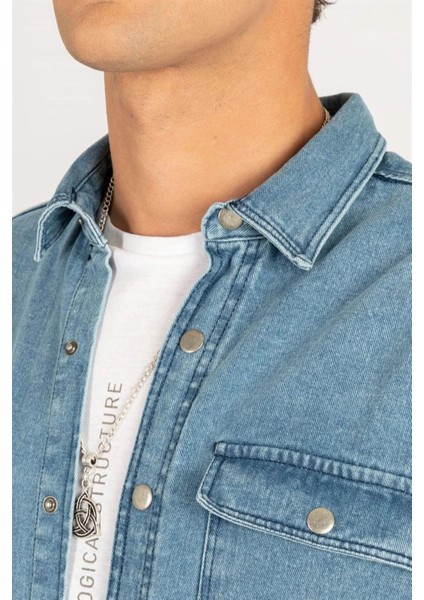 Unisex Oversize Geniş Kesim Denim Kot Çift Cepli Mavi Overshirt Ceket Tarzı Gömlek fiyatları